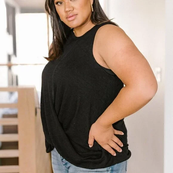 Cherish Black Twisted Knotted Hem Tank Top - Picture 2 of 4